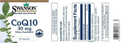 Photo of the Swanson Premium Brand CoQ10 30 mg label