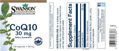 Photo of the Swanson Premium Brand CoQ10 30 mg label