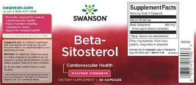 Photo of the Swanson Beta-Sitosterol Maximum Strength label