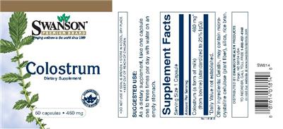 Photo of the Swanson Premium Brand Colostrum 480 mg label