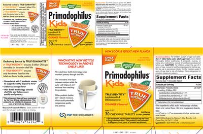 Photo of the Nature's Way Primadophilus Kids Orange Flavored label