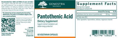 Photo of the Genestra Brands Pantothenic Acid label