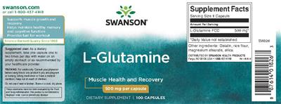 Photo of the Swanson L-Glutamine 500 mg label