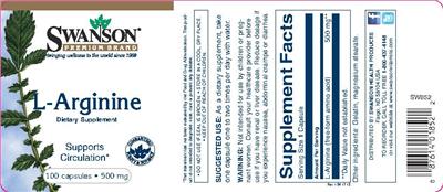 Photo of the Swanson Premium Brand L-Arginine 500 mg label