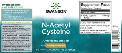 Photo of the Swanson N-Acetyl Cysteine 600 mg label