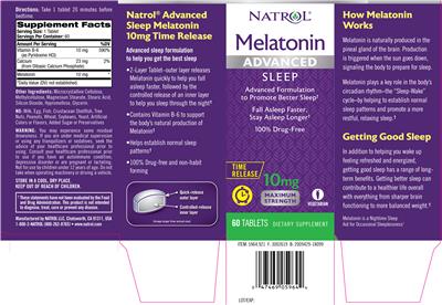 Photo of the Natrol Advanced Sleep Melatonin 10 mg Time Release label