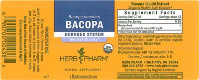 Photo of the Herb Pharm Bacopa label