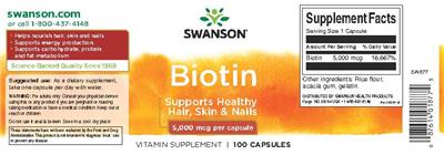 Photo of the Swanson Biotin 5,000 mcg label