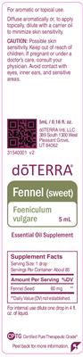 Photo of the doTERRA Fennel (Sweet) label