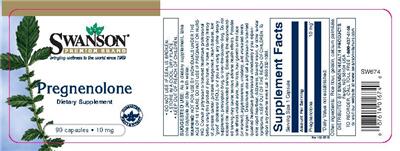 Photo of the Swanson Premium Brand Pregnenolone 10 mg label