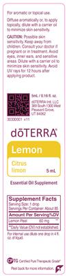 Photo of the doTERRA Lemon label