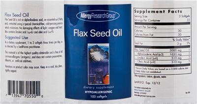 Photo of the Allergy Research Group Flax Seed Oil label