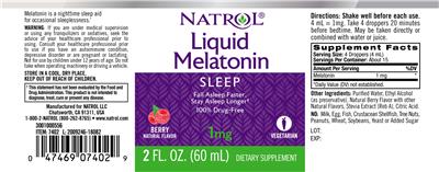 Photo of the Natrol Liquid Melatonin 1 mg Berry Natural Flavor label