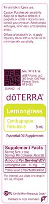 Photo of the doTERRA Lemongrass label