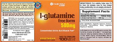 Photo of the Vitamin World L-Glutamine 500 mg label
