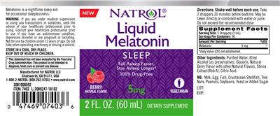 Photo of the Natrol Liquid Melatonin 5 mg Berry Natural Flavor label