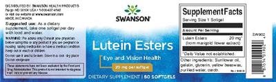 Photo of the Swanson Lutein Esters 20 mg label