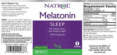 Photo of the Natrol Melatonin 1 mg label