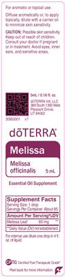 Photo of the doTERRA Melissa label