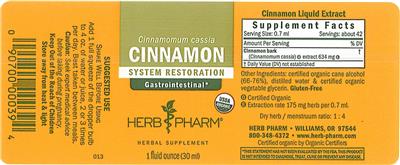 Photo of the Herb Pharm Cinnamon label
