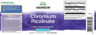 Photo of the Swanson Chromium Picolinate 200 mcg label