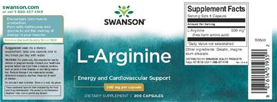 Photo of the Swanson L-Arginine 500 mg label
