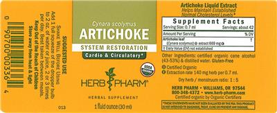 Photo of the Herb Pharm Artichoke label