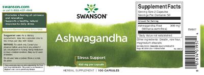 Photo of the Swanson Ashwagandha 450 mg label