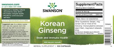 Photo of the Swanson Korean Ginseng 500 mg label