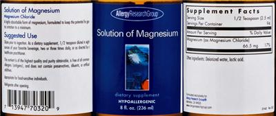 Photo of the Allergy Research Group Solution Of Magnesium label