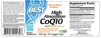 Photo of the Doctor's Best High Absorption CoQ10 100 mg with BioPerine label