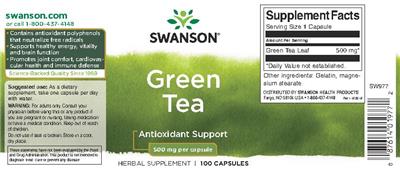Photo of the Swanson Green Tea 500 mg label