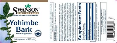 Photo of the Swanson Premium Brand Yohimbe Bark 300 mg label
