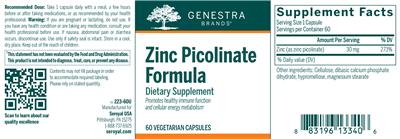Photo of the Genestra Brands Zinc Picolinate Formula label