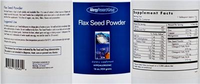 Photo of the Allergy Research Group Flax Seed Powder label