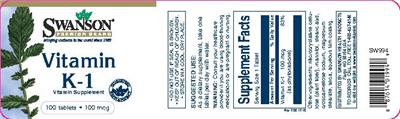 Photo of the Swanson Premium Brand Vitamin K-1 100 mcg label