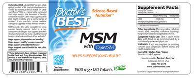 Photo of the Doctor's Best MSM with OptiMSM 1500 mg label