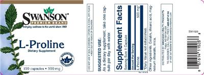 Photo of the Swanson Premium Brand L-Proline 500 mg label