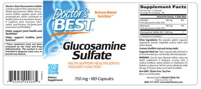 Photo of the Doctor's Best Glucosamine Sulfate 750 mg label