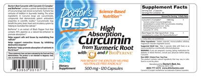 Photo of the Doctor's Best High Absorption Curcumin 500 mg label