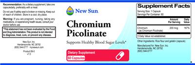 Photo of the New Sun Chromium Picolinate label
