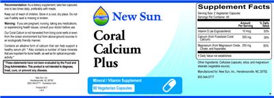 Photo of the New Sun Coral Calcium Plus label