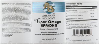 Photo of the AB American Biologics Improved Super Omega EPA/DHA label