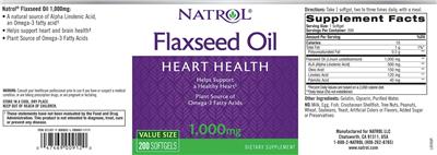 Photo of the Natrol Flaxseed Oil 1,000 mg label