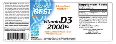 Photo of the Doctor's Best Vitamin D3 2000 IU label