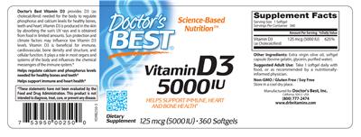 Photo of the Doctor's Best Vitamin D3 5000 IU label