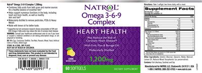 Photo of the Natrol Omega 3-6-9 Complex 1,200 mg Lemon Natural Flavor label
