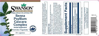 Photo of the Swanson Premium Brand Senna Psyllium Cascara Complex label