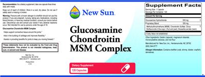 Photo of the New Sun Glucosamine Chondroitin MSM Complex label