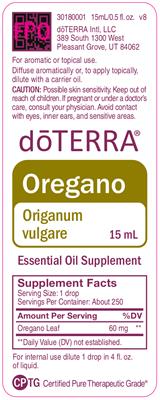 Photo of the doTERRA Oregano label